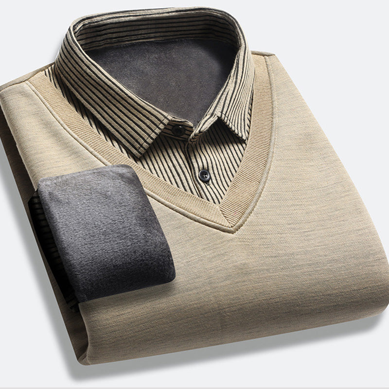 [Regalo Ideal] Cálido de Camisa Punto para Hombre con Dos Piezas, Otoño e Invierno