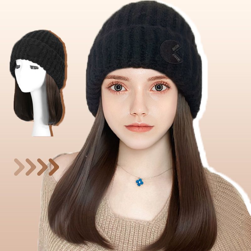 Gorro de punto para mujer con extensión de pelo