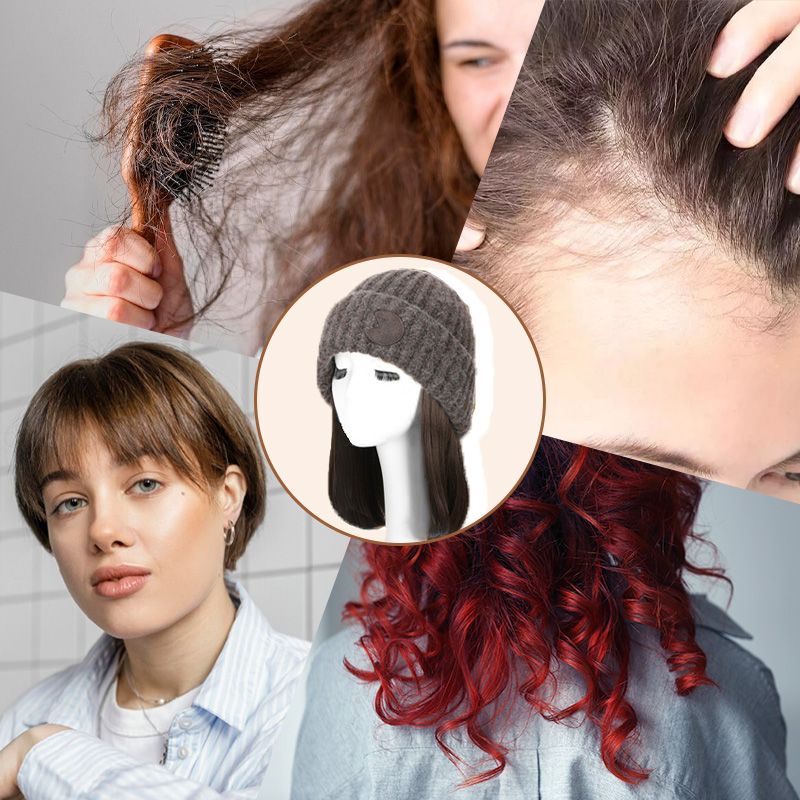 Gorro de punto para mujer con extensión de pelo