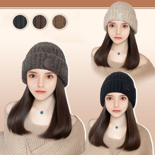 Gorro de punto para mujer con extensión de pelo