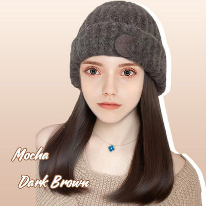 Gorro de punto para mujer con extensión de pelo