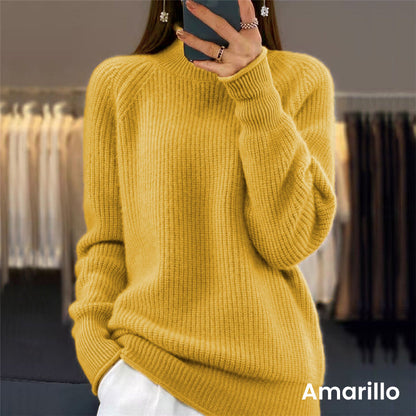 Jersey Sencillo de Cuello Alto de Color Sólido para Mujer