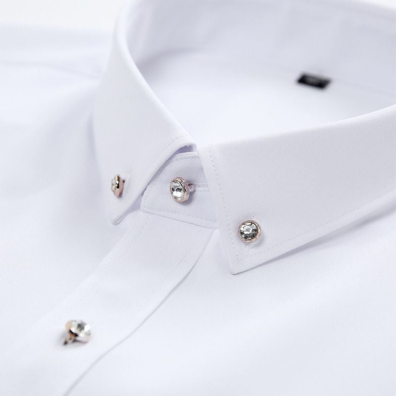 Camisa elástica para hombre resistente a las arrugas con botones de imitación de diamante