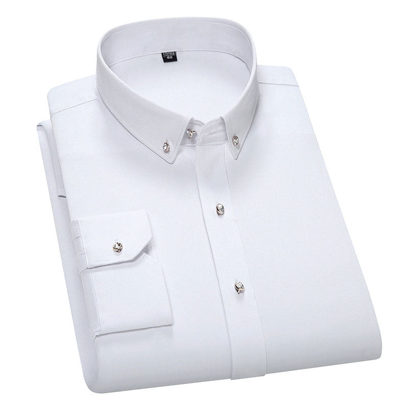 Camisa elástica para hombre resistente a las arrugas con botones de imitación de diamante