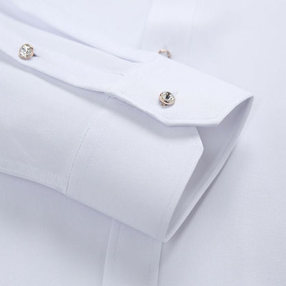 Camisa elástica para hombre resistente a las arrugas con botones de imitación de diamante