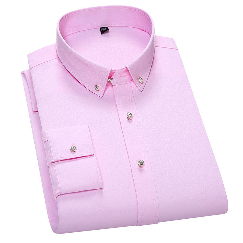 Camisa elástica para hombre resistente a las arrugas con botones de imitación de diamante