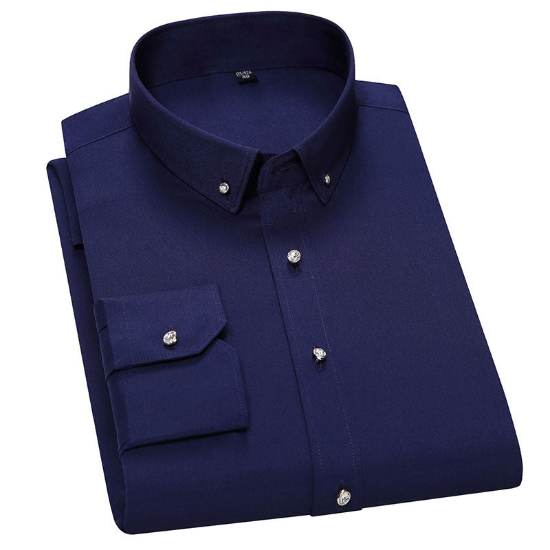 Camisa elástica para hombre resistente a las arrugas con botones de imitación de diamante