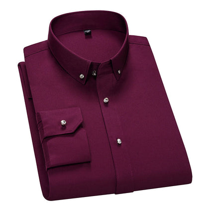 Camisa elástica para hombre resistente a las arrugas con botones de imitación de diamante