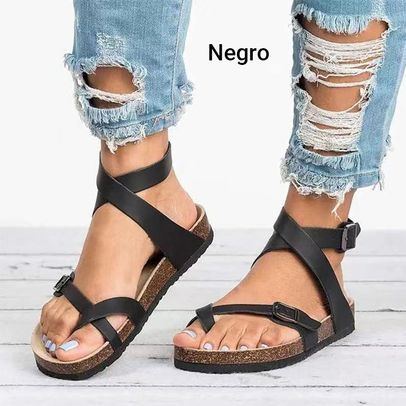 Sandalias planas con tiras de estilo casual para mujer con puntera abierta