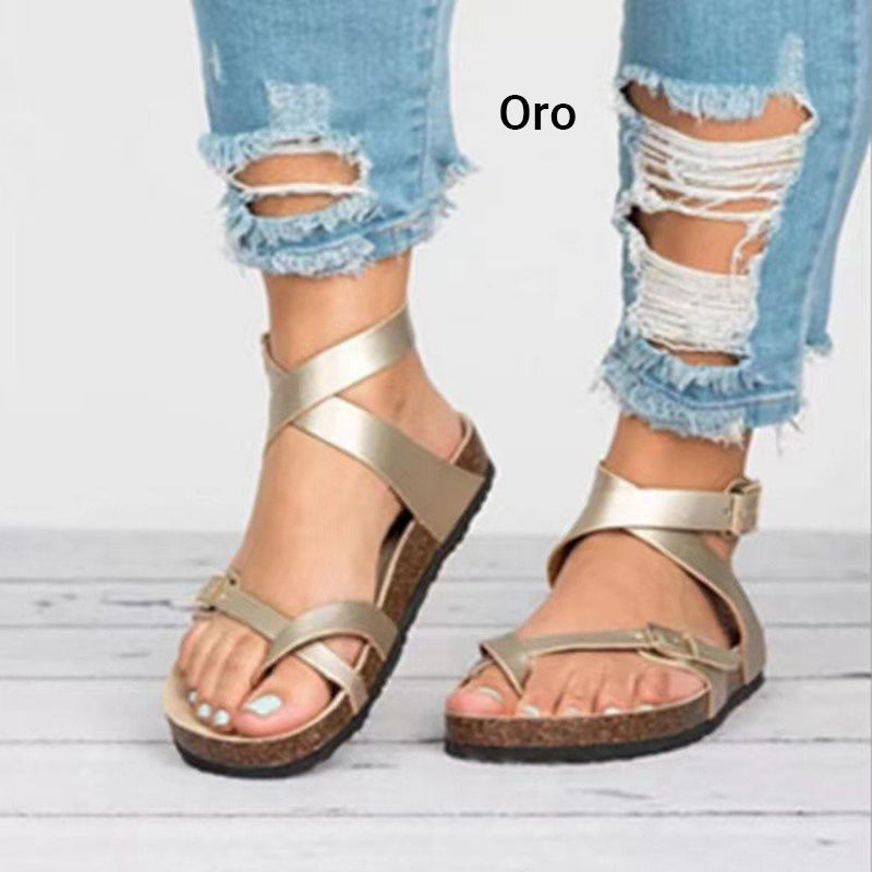 Sandalias planas con tiras de estilo casual para mujer con puntera abierta